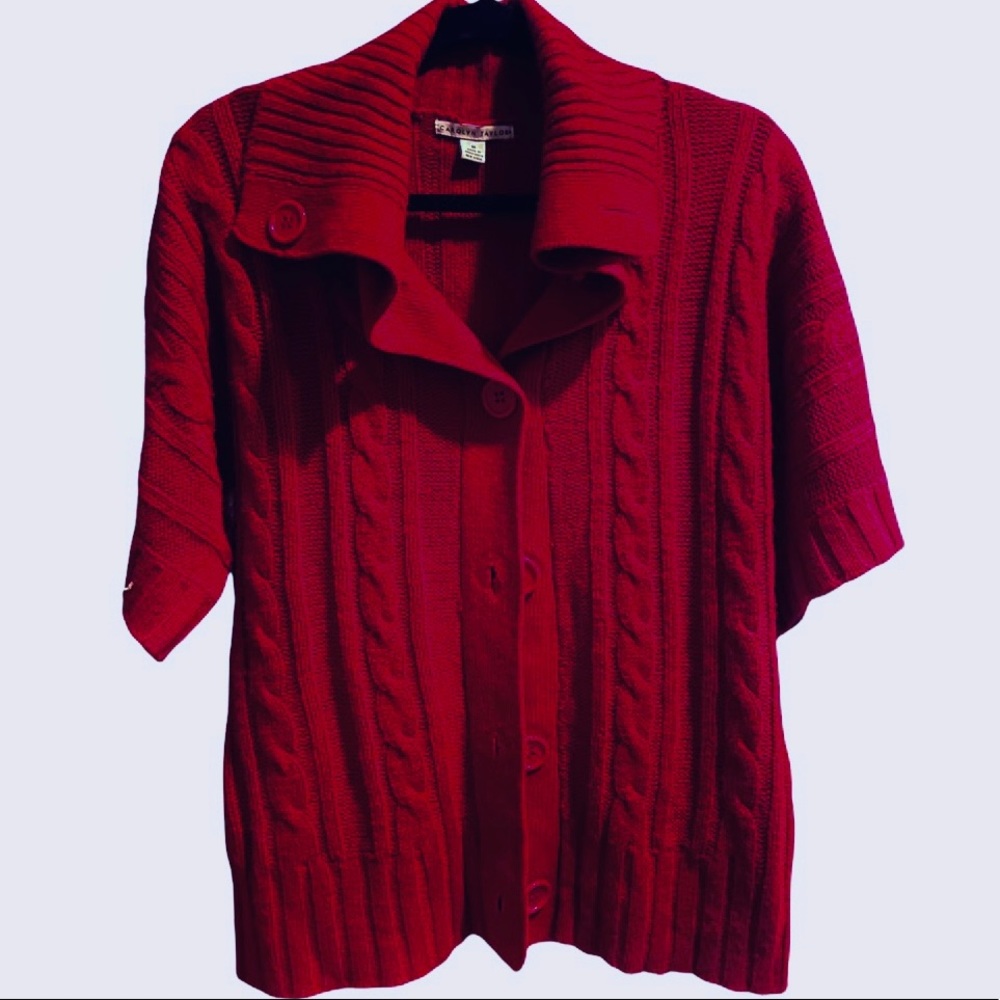 Carolyn Taylor Red Collared Chunky Sweater